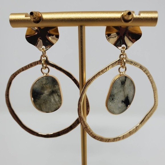 Hoop Dangle Gold Tone Agate Fashion Boho Earrings - Picture 5 of 7